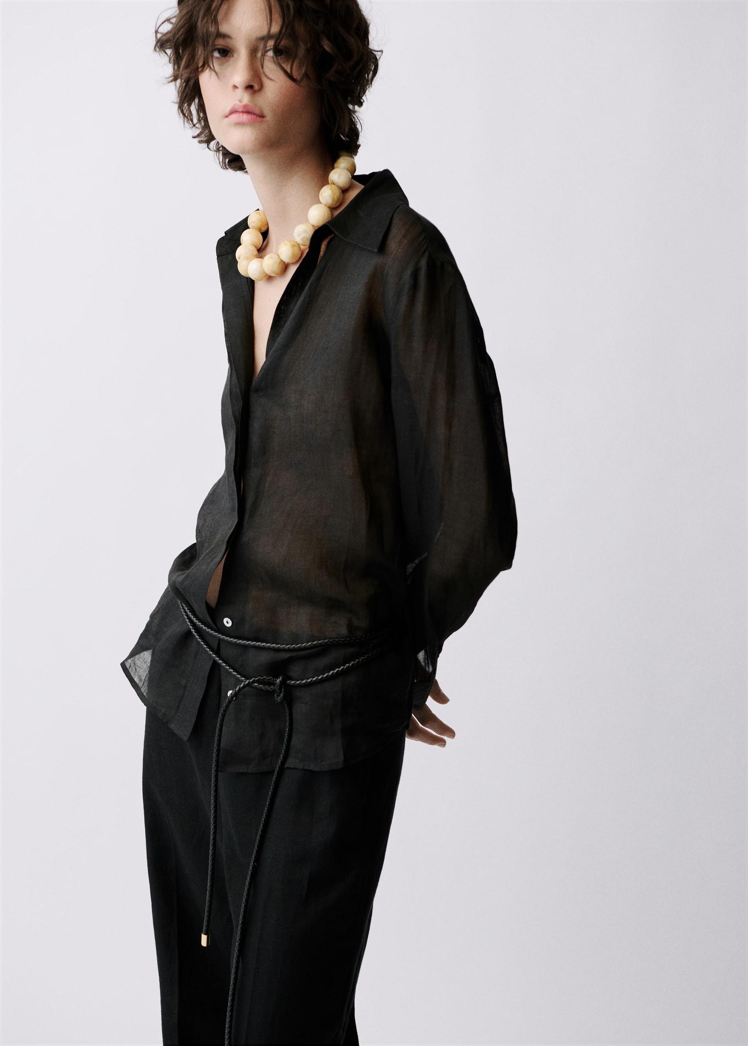 Straight-fit linen pants with bow - Women | MANGO USA Product Image