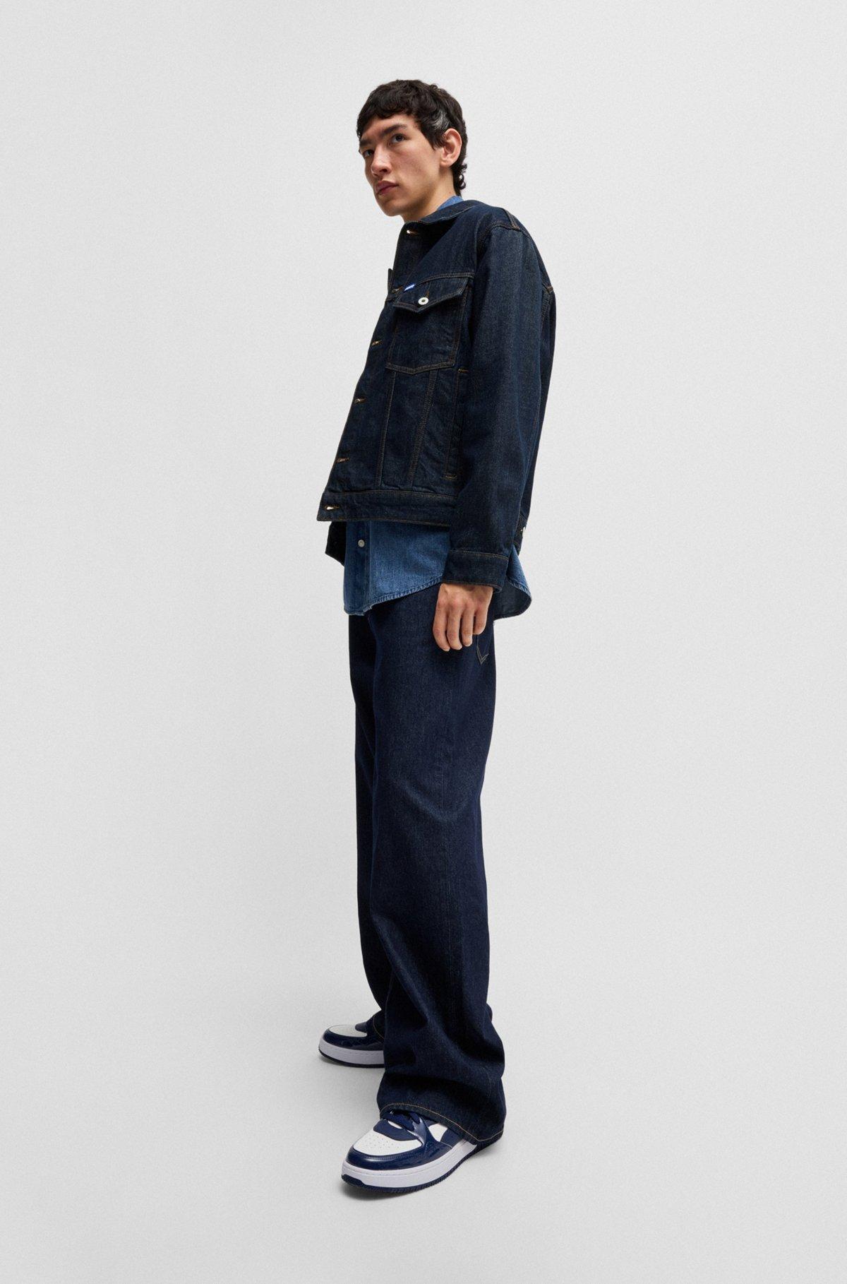 Dark-blue denim jacket with adjustable hem Product Image