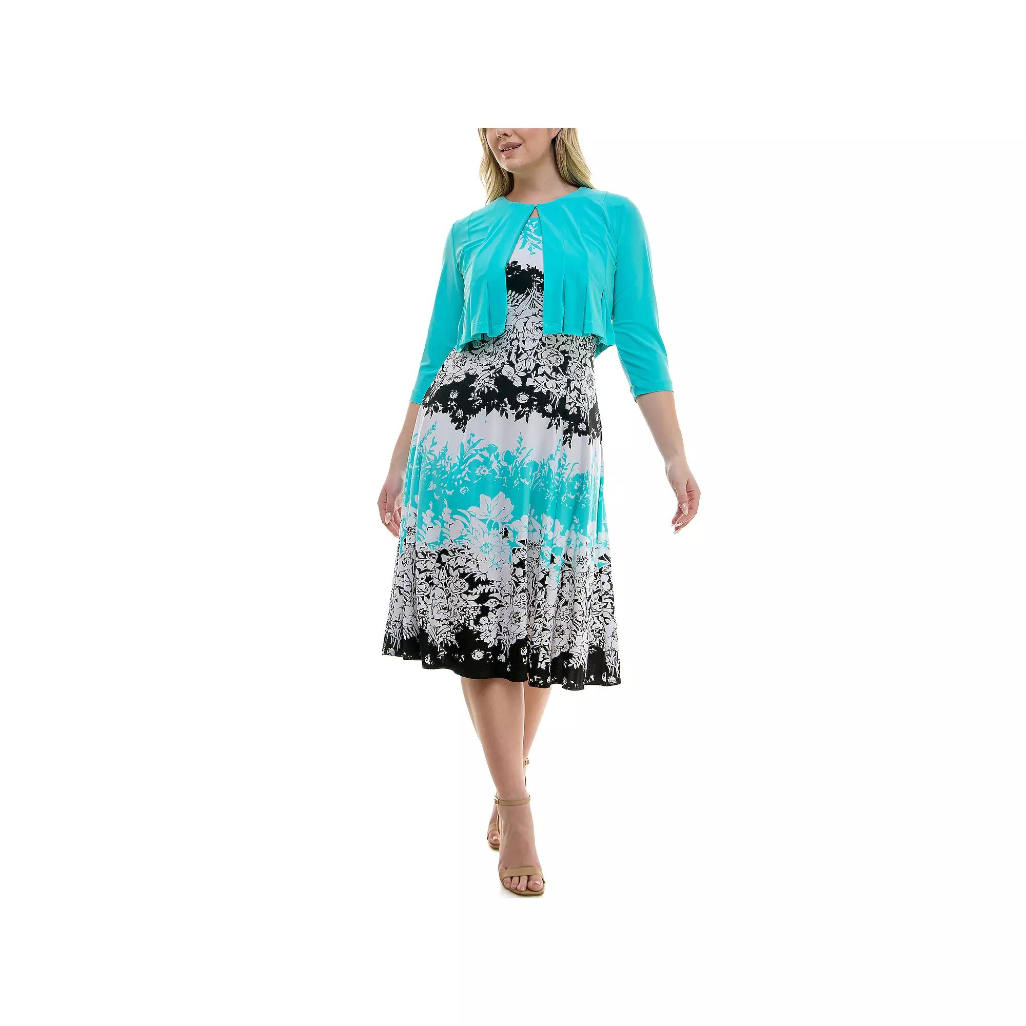 Women's Danny & Nicole 2-Piece Cardigan & Dress Set, Size: 10, Aqua Ivory Black Product Image