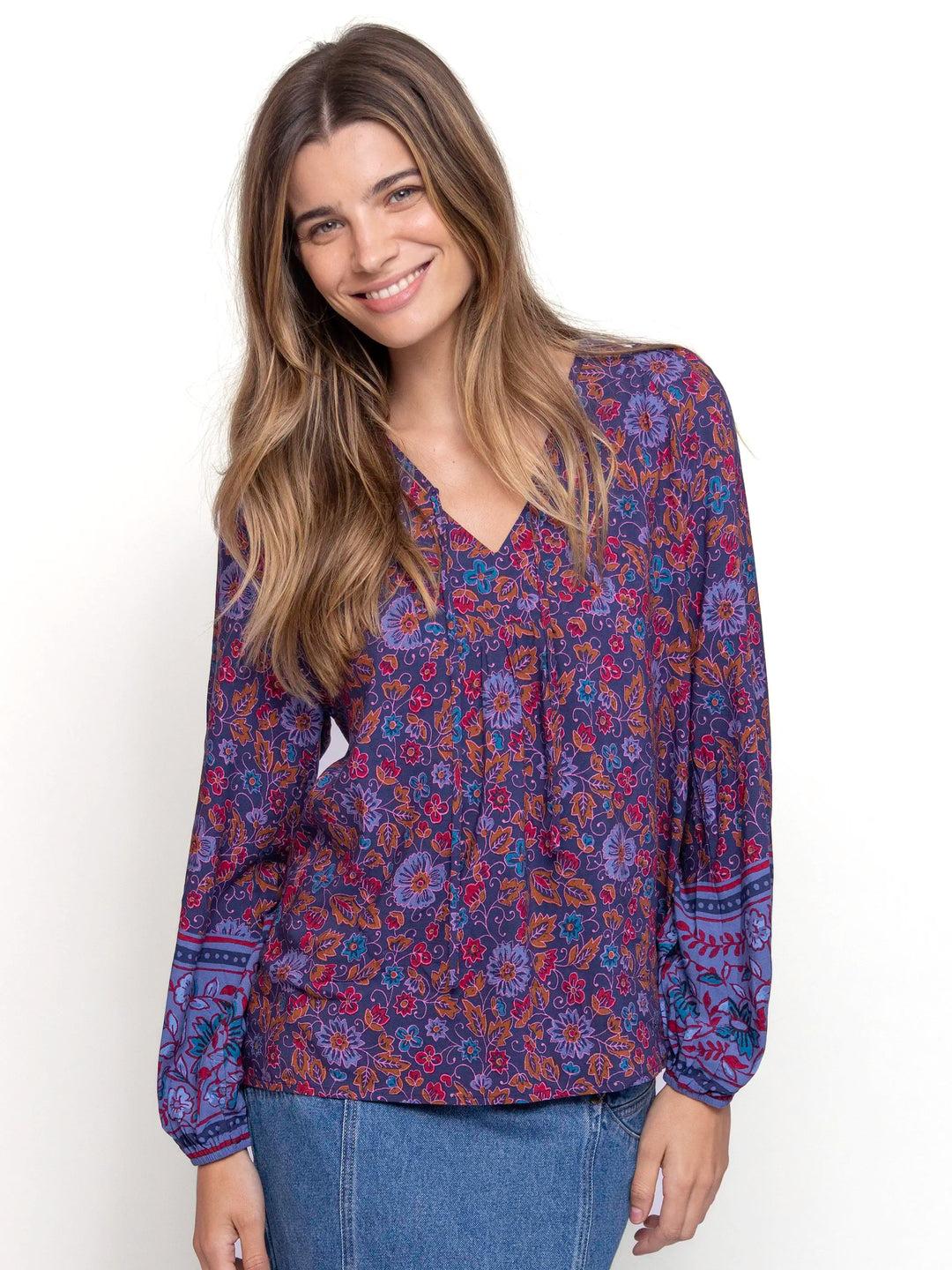 Rowan Top - Navy Red Feathers Product Image