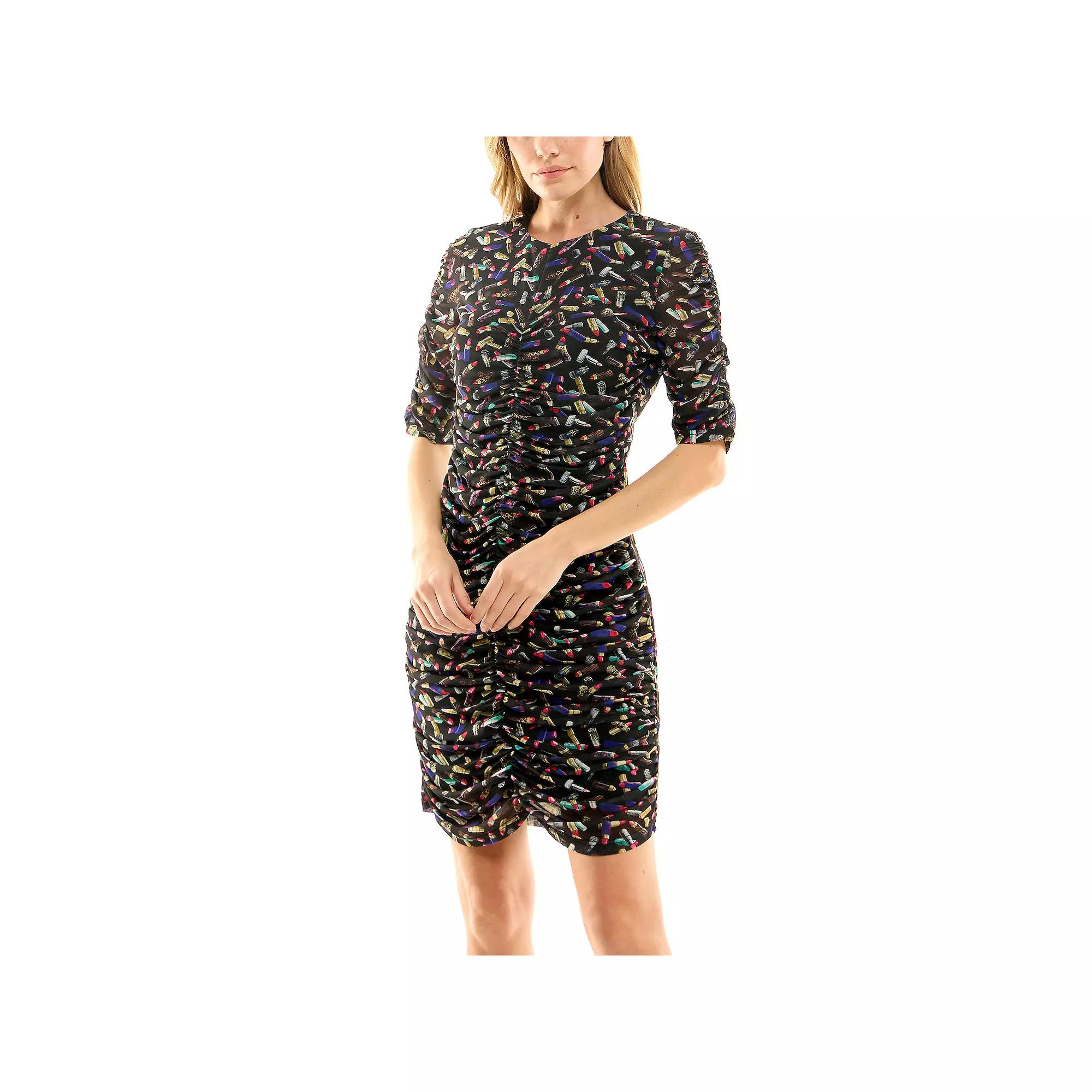 Women's Nicole Miller Printed Shirred Mesh Dress,  Product Image