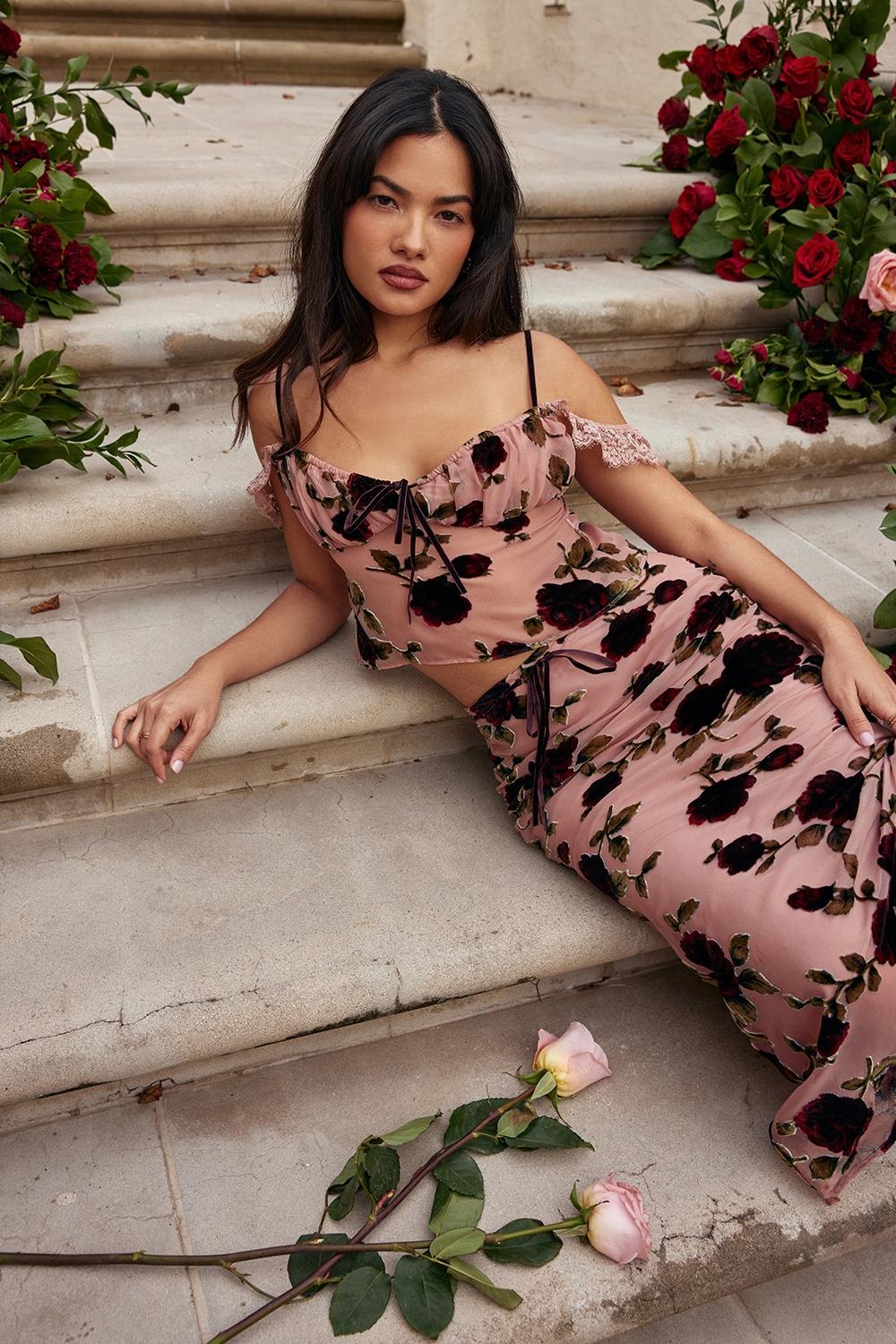 Graciela  dusty pink devore top - sale Product Image