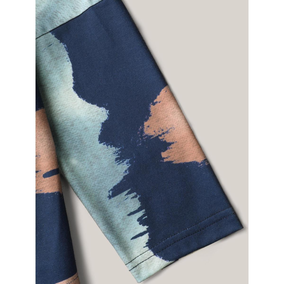 Plus Size Abstract Print Dolman Sleeve T-Shirt Multicolor Women Casual Contrast Boat Neck Everyday T-shirts BloomChic 18-20/2X Product Image