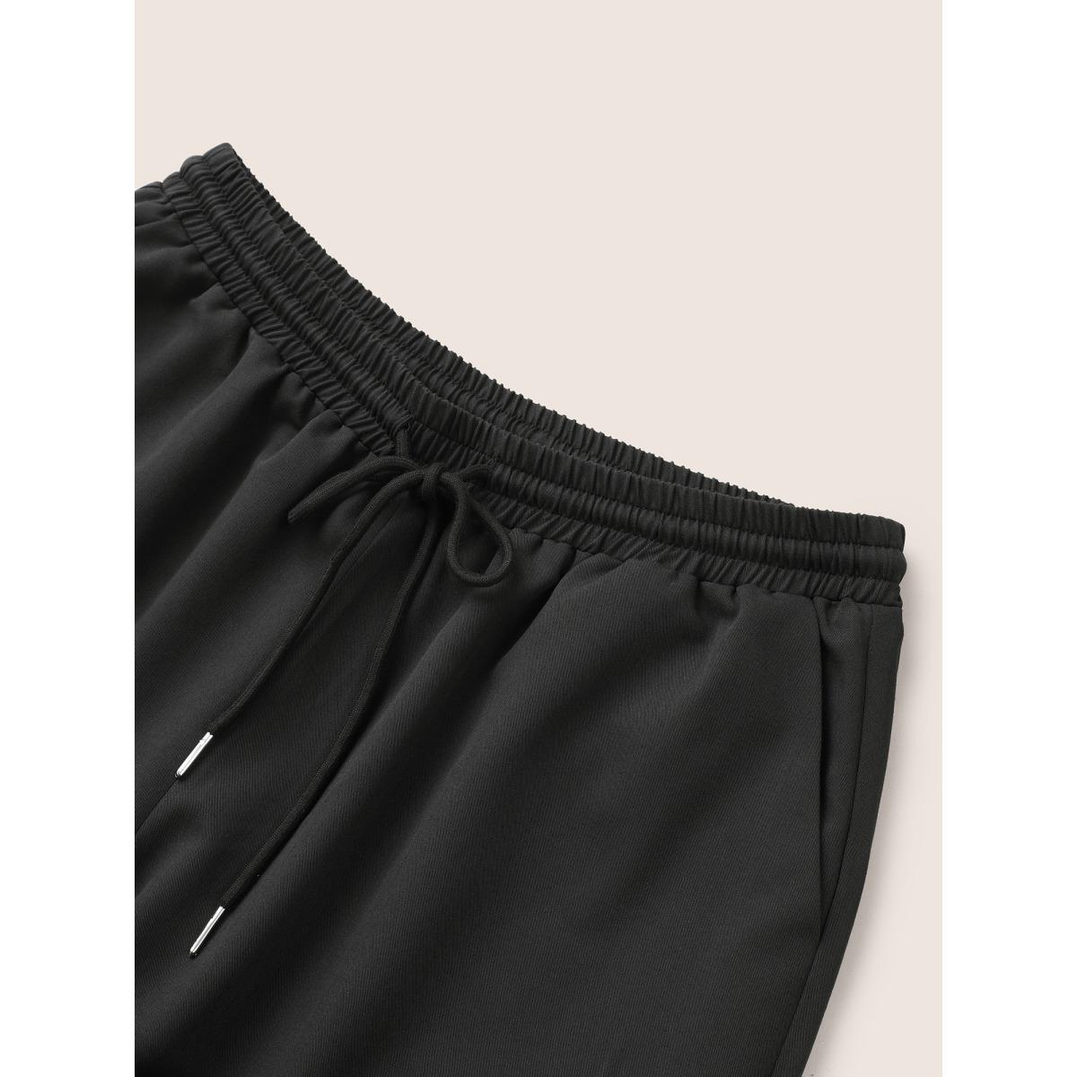 Plus Size Plain Pocket Drawstring Elastic Waist Straight Leg Pants Women Black Casual Straight Leg High Rise Everyday Pants BloomChic 14-16/1X Product Image