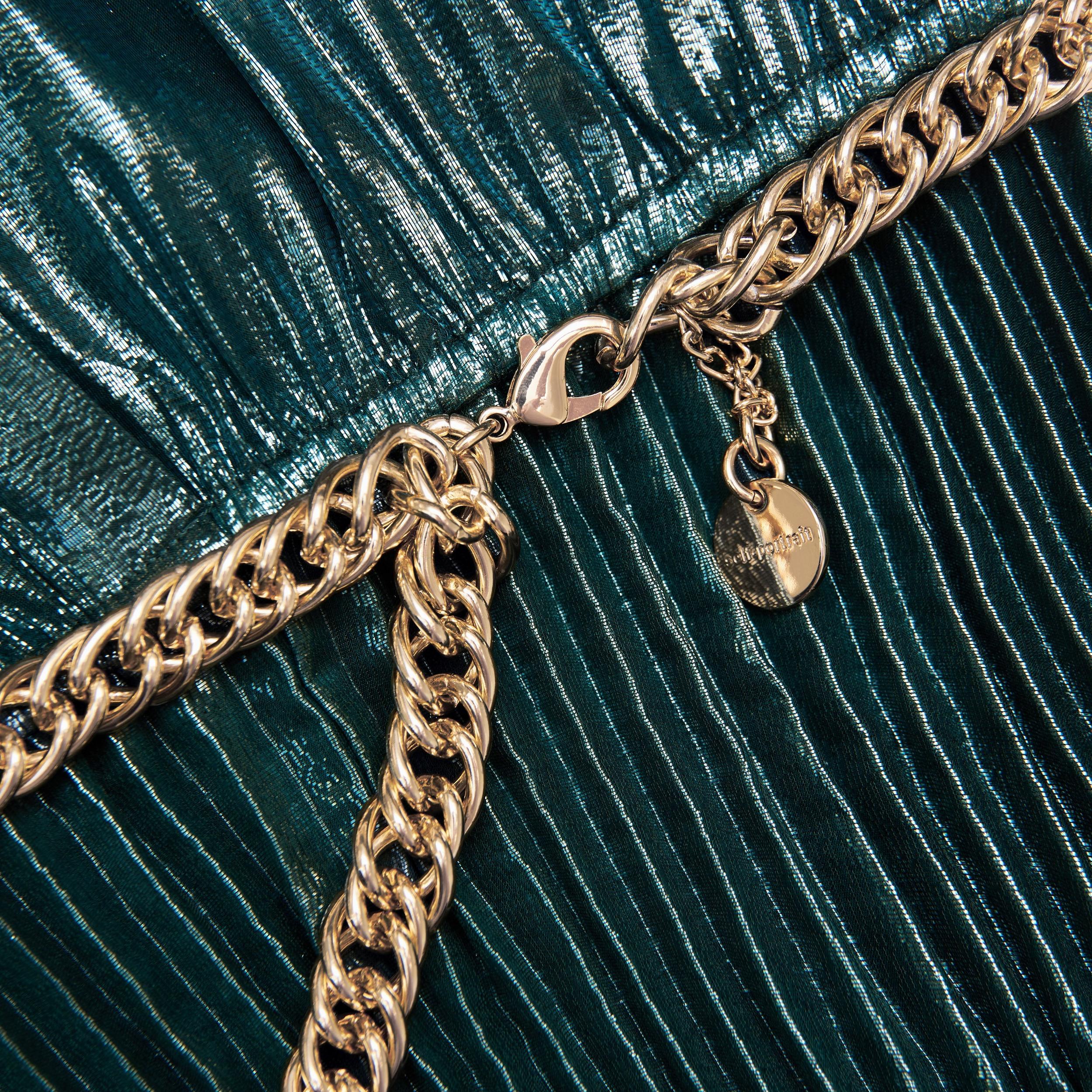 Green Metallic Pussy Bow Maxi Dress Product Image