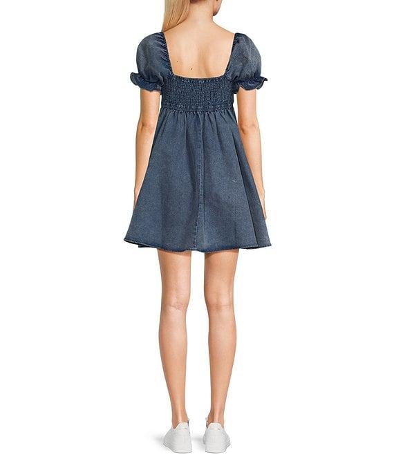 Evolutionary Short Sleeve Washed Denim Babydoll Dress Product Image