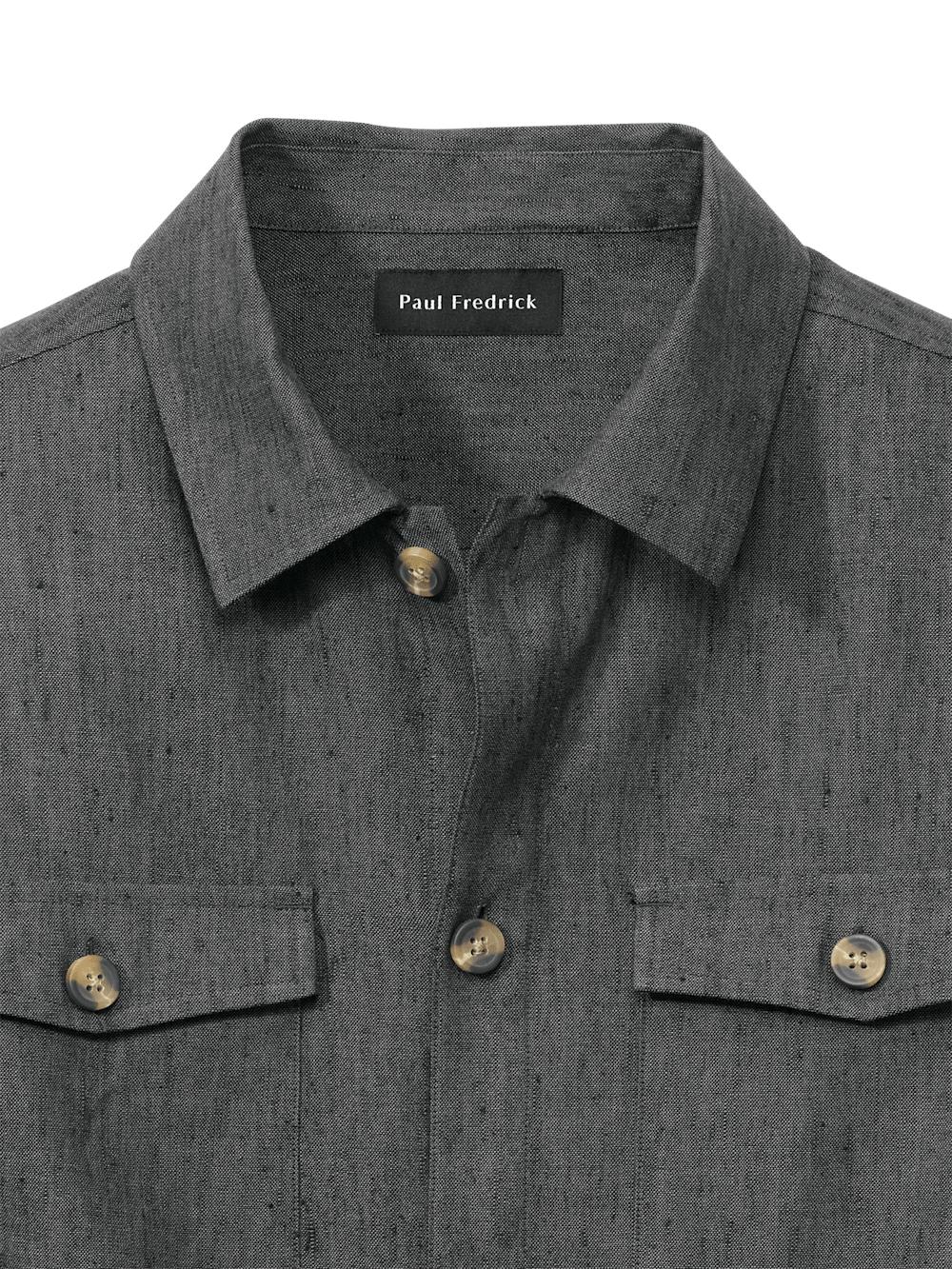 Linen Blend Solid Overshirt - Charcoal Product Image