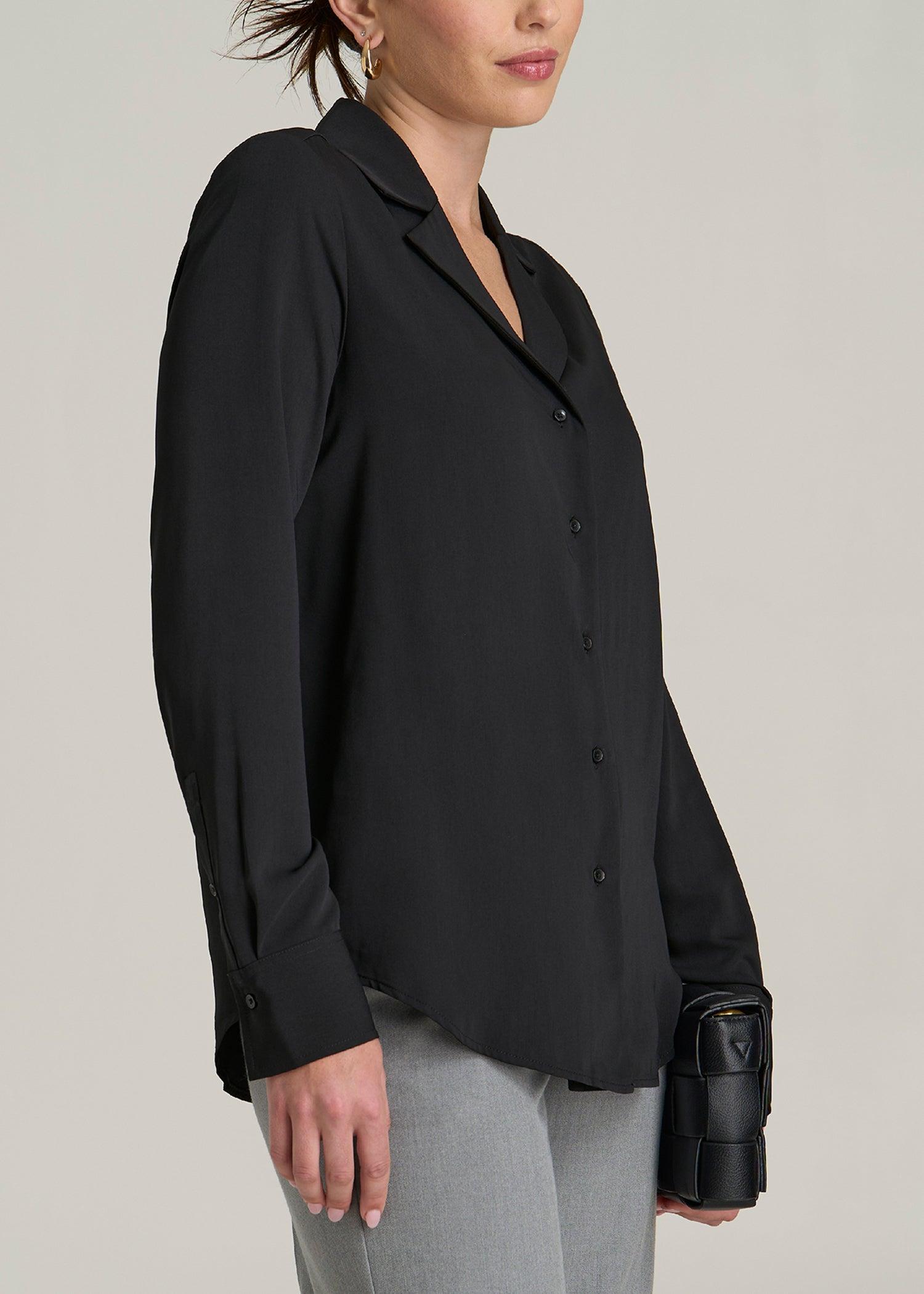 Notch Collar Blouse for Tall Women in Black Female Product Image