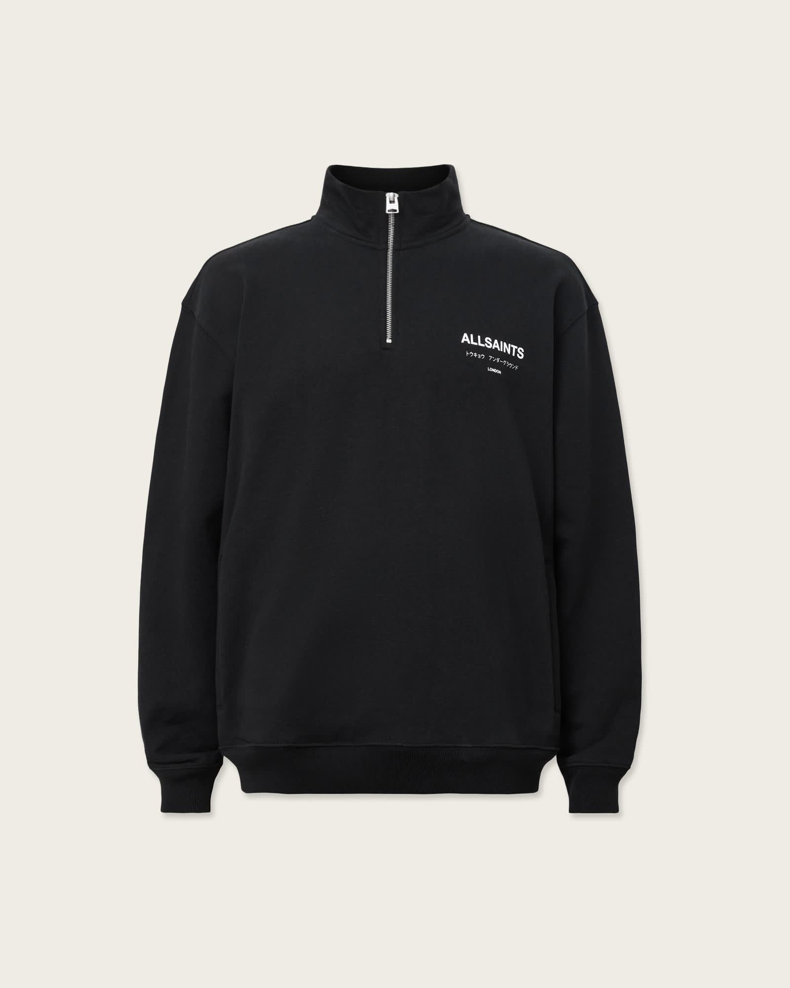Underground Half Zip Sweatshirt Jet Black | ALLSAINTS US Product Image