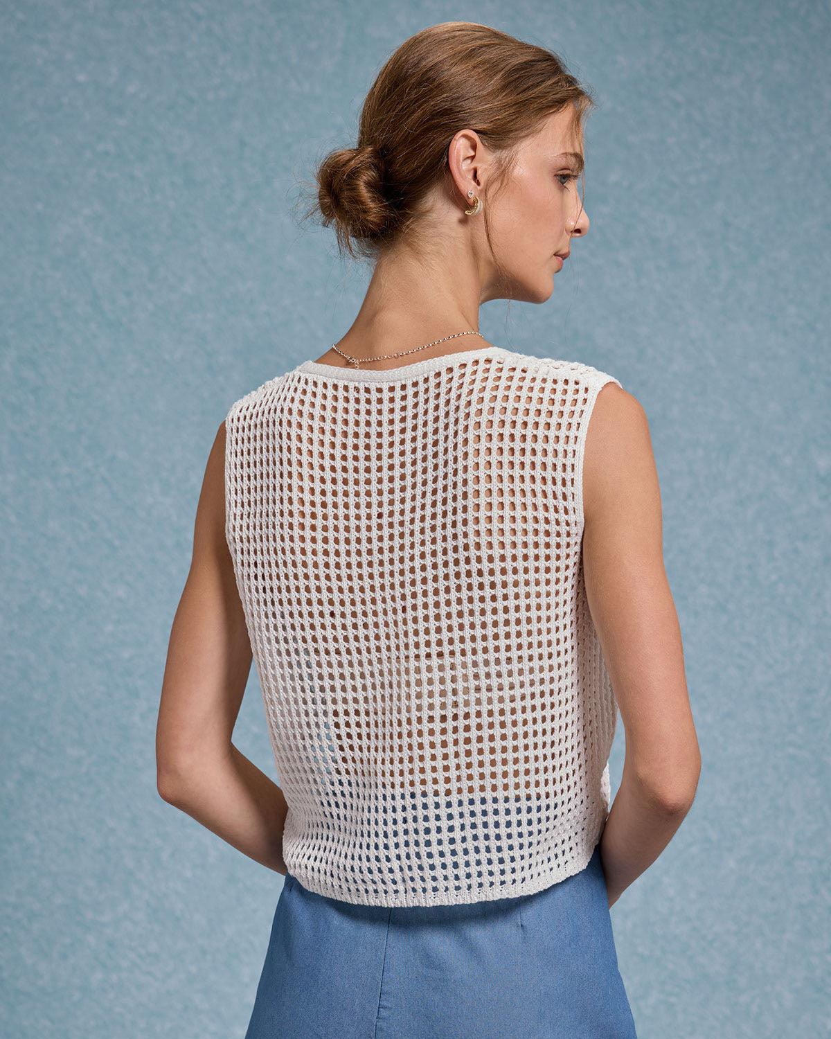 White V Neck Cut Out Tank Top Product Image