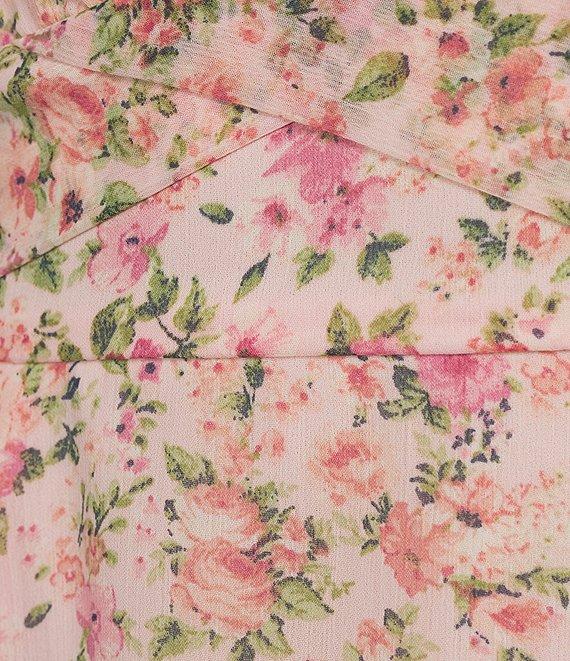 Allison & Kelly Floral Printed V-Neck Short Sleeve Cross Waist Fit And Flare Dress Product Image