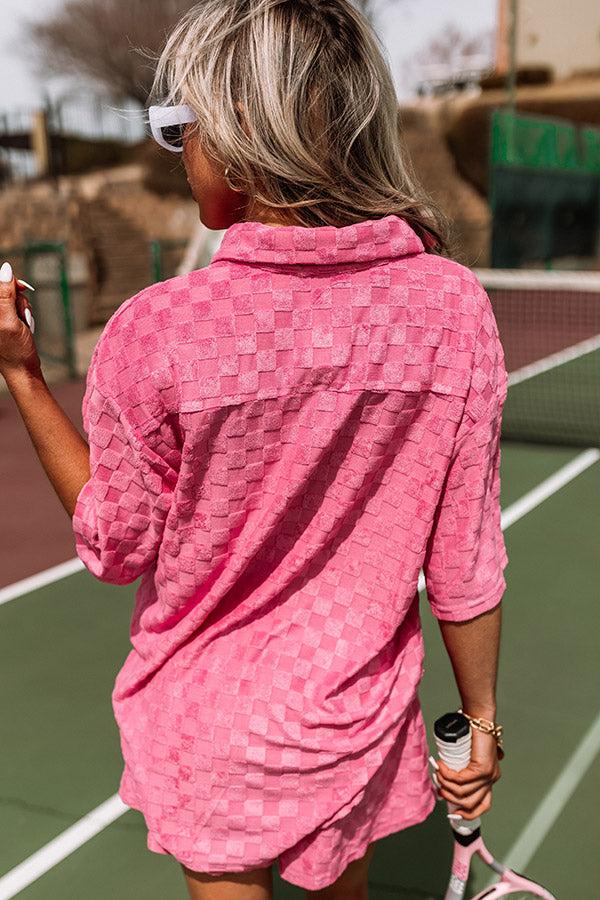 Pulling It Together Terry Cloth Button Up In Pink Product Image