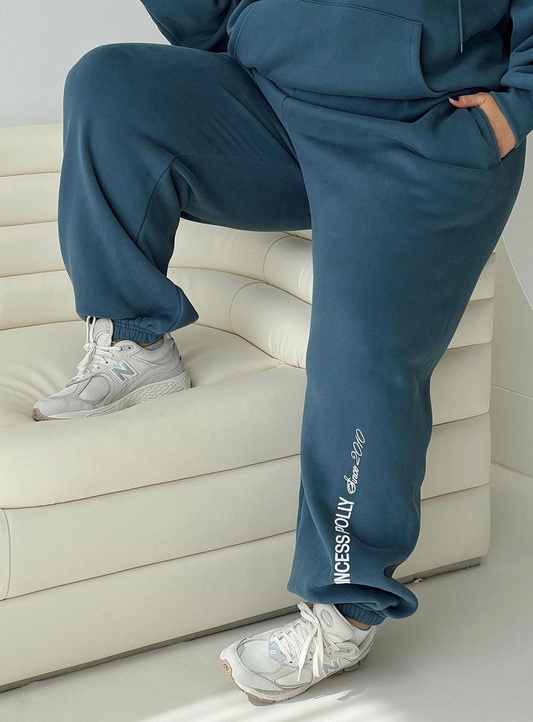 Princess Polly Track Pants Block / Cursive Text Slate Curve Product Image