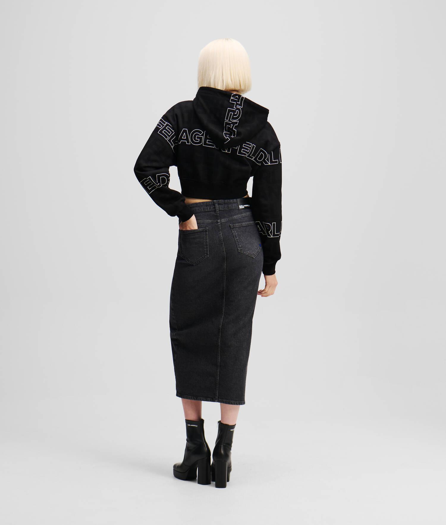 ZIP-FRONT DENIM MIDI SKIRT Product Image
