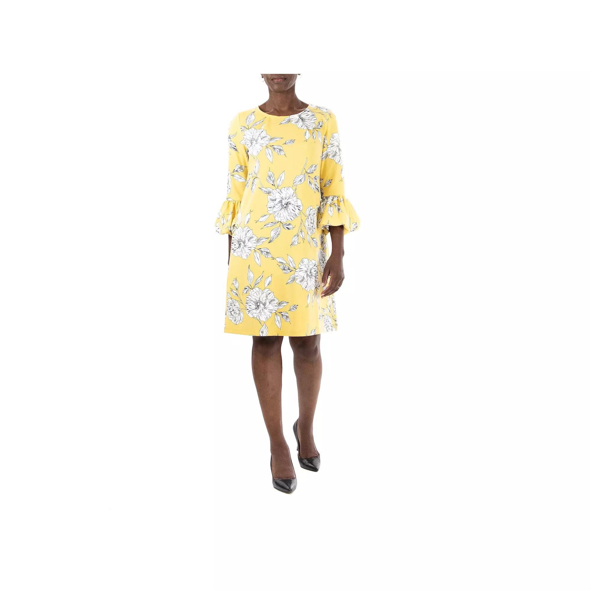 Women's Nina Leonard Crepe Balloon Sleeve Dress, Size: Large, Yellow Team Product Image