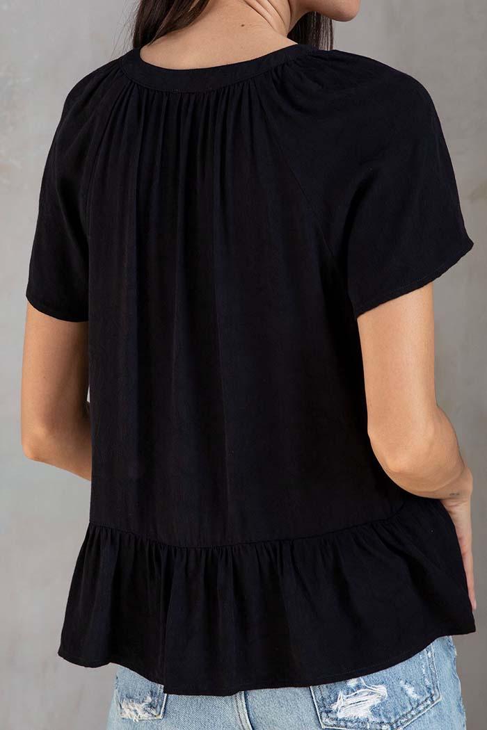 Jacquard Flutter Sleeve Peplum Blouse Product Image