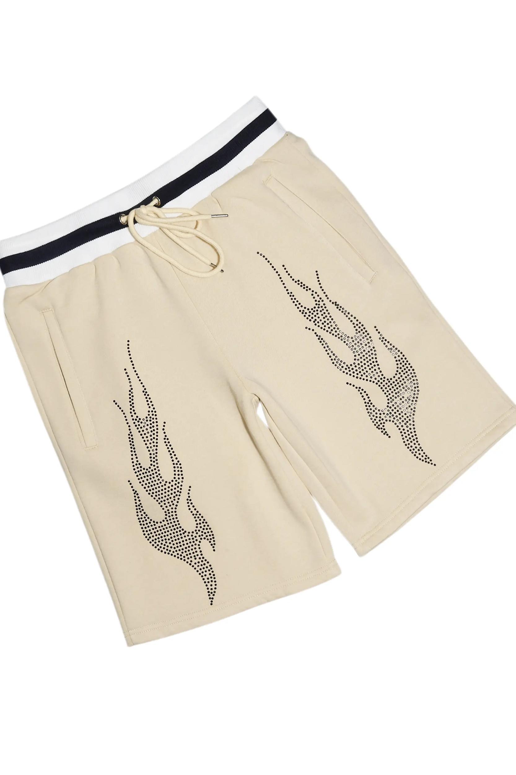 Bellamy Beige/Black Rhinestone Tee Short Set Male Product Image