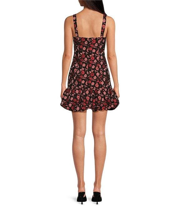 Sugarlips Floral Jacquard Square Neck Sleeveless Bubble Hem Mini Dress Product Image