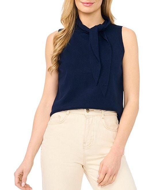 CeCe Knit Tie Neck Sleeveless Tank Product Image