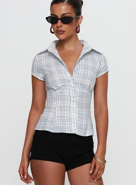 Cottesloe Blouse Top Blue Check Product Image