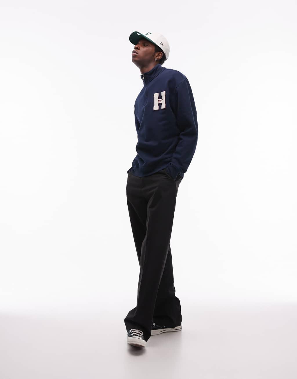 Tommy Jeans varsity patch 1/4 zip sweatshirt in navy Product Image