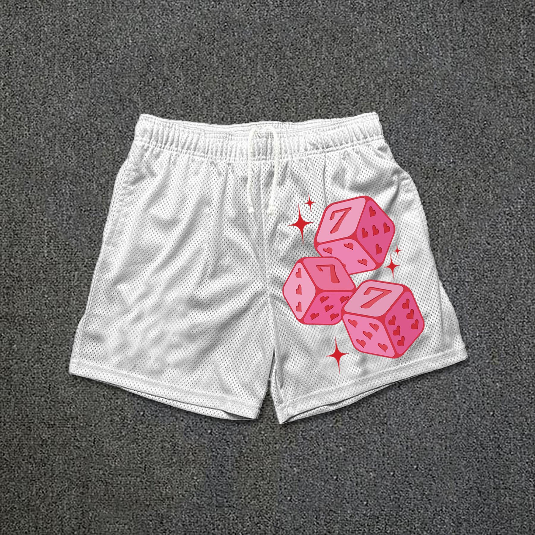 Pink 777 Fun Dice Print Drawstring Mesh Shorts Product Image