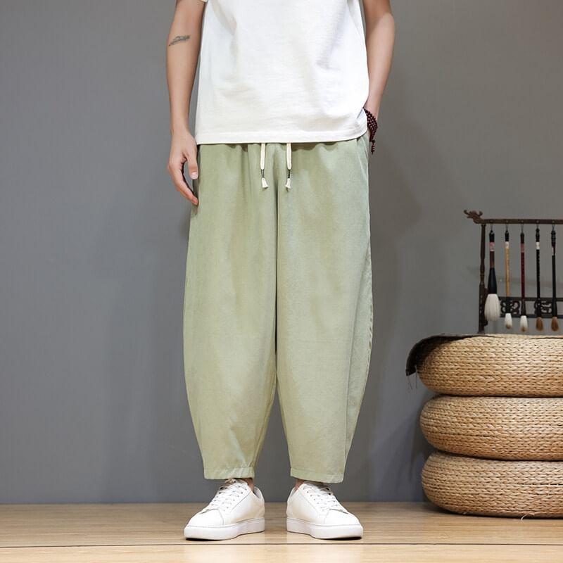 Drawstring Waist Plain Capri Straight Leg Pants Product Image