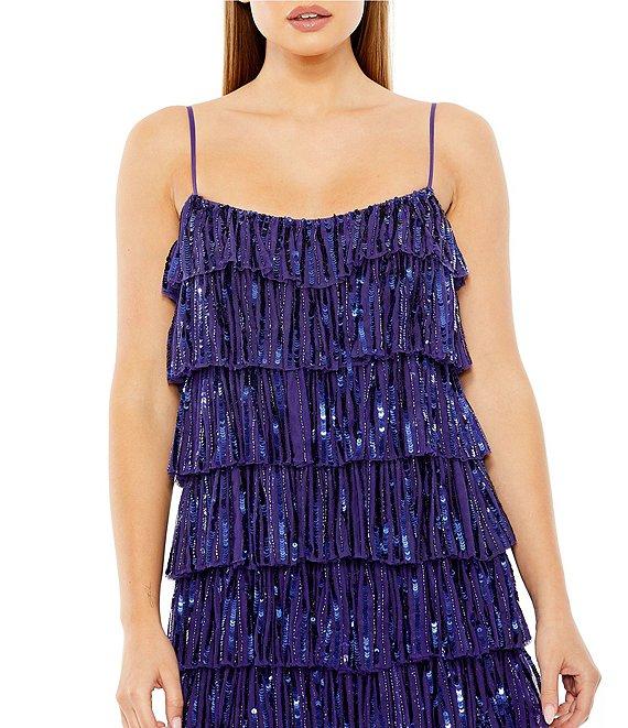 Mac Duggal Spaghetti Strap Tiered Sequin Shift Dress Product Image