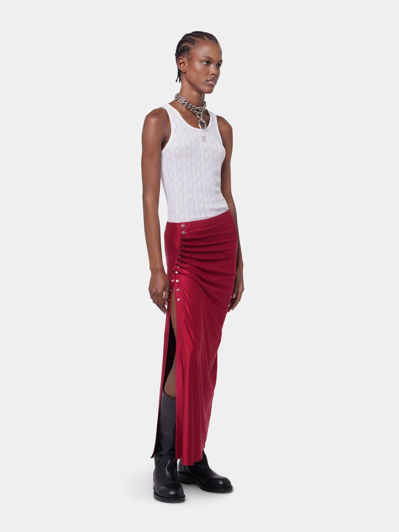 RED LONG DRAPED SKIRT IN JERSEY Product Image