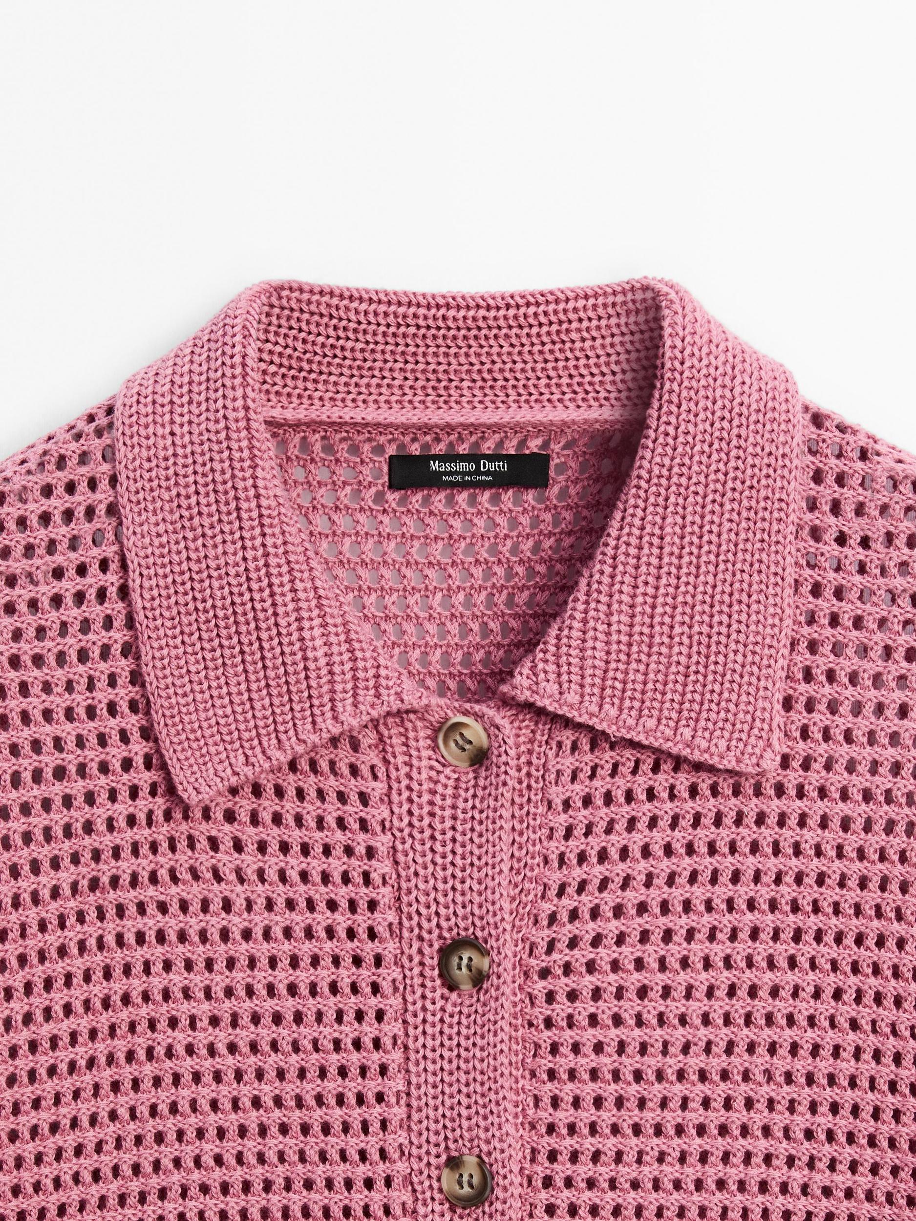 Cotton blend cutwork polo shirt Product Image