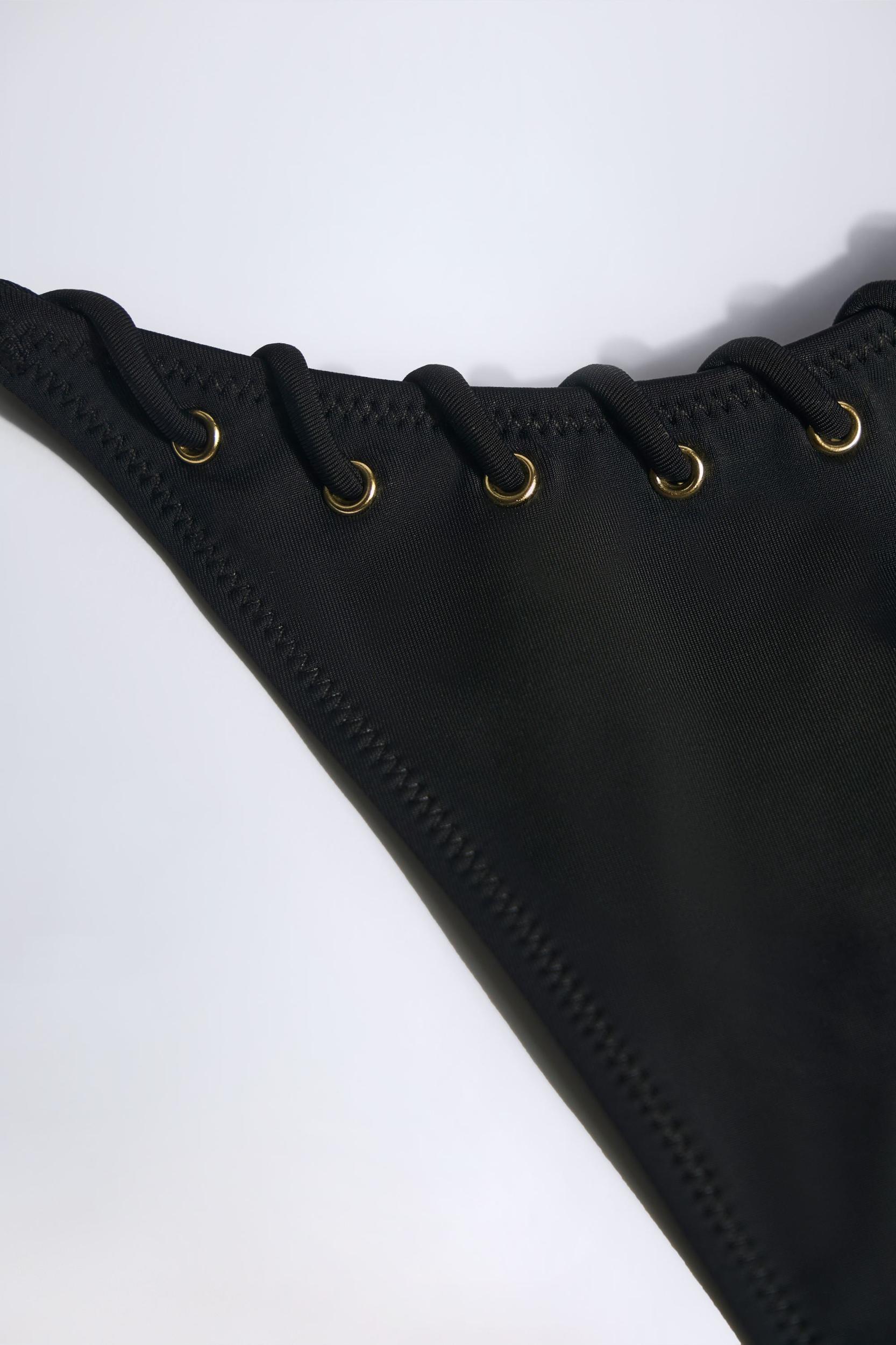 Drawstring Thong Bikini Bottoms in Black Product Image