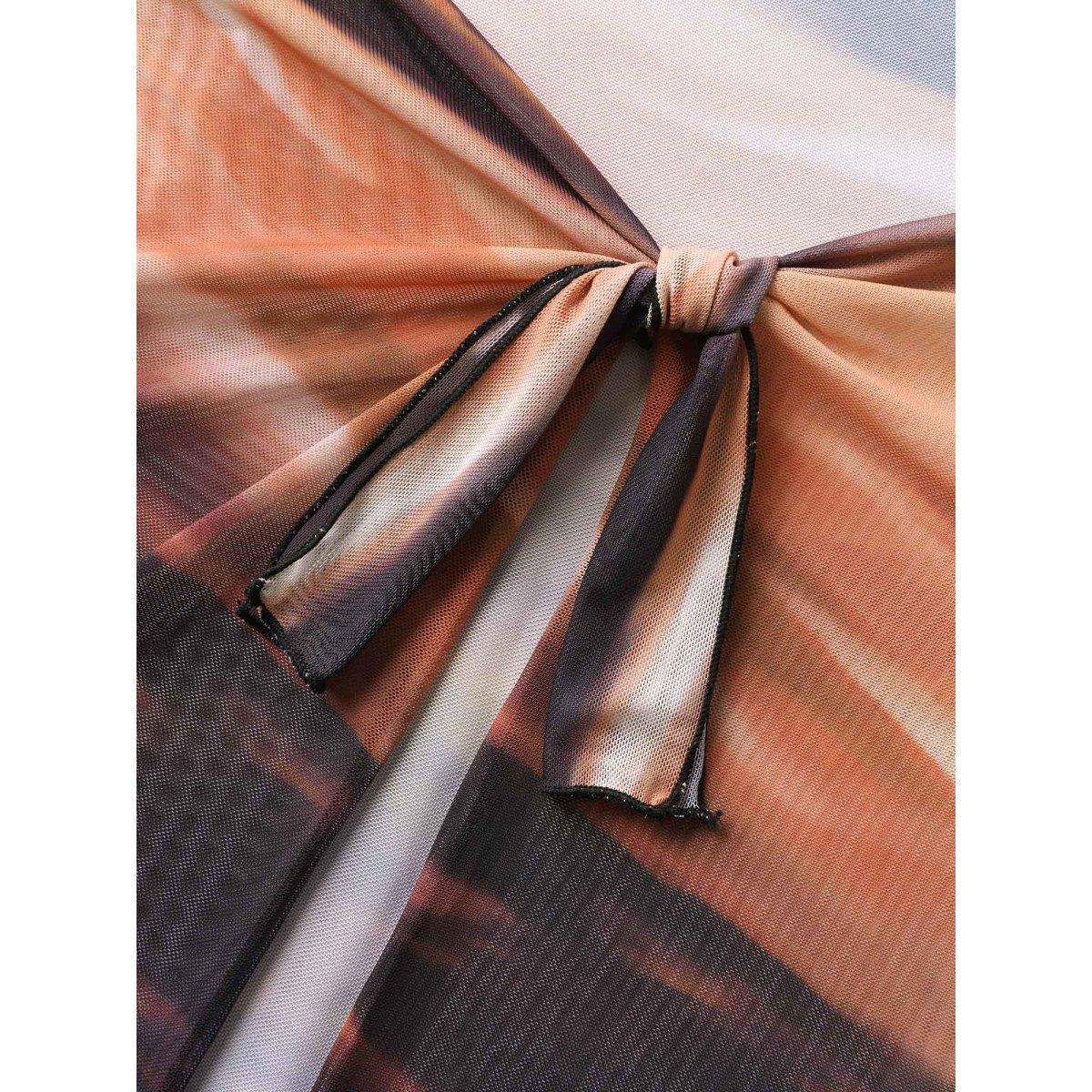 Plus Size Two-Piece Ombre Gradient Surplice Swimsuit, Sarong Women's Swimwear Multicolor Beach Pleated Curve Bathing Suits High stretch One Pieces BloomChic 10/M Product Image