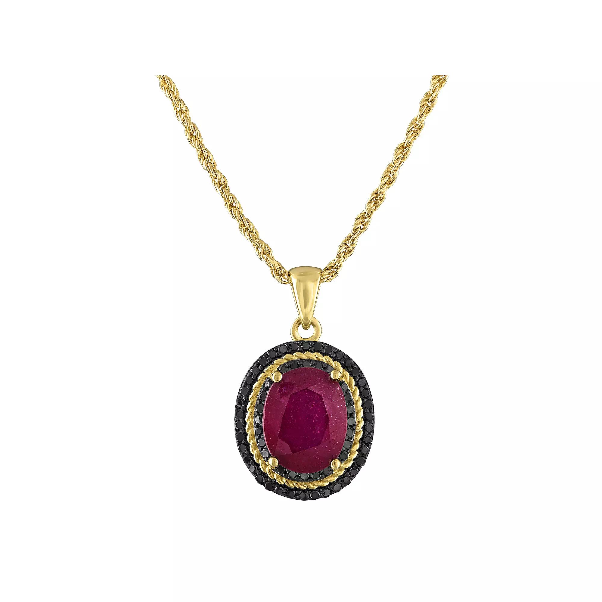 Tiara 14k Gold Over Silver Ruby & Black Spinel Pendant Necklace, Women's, Gold Tone Product Image