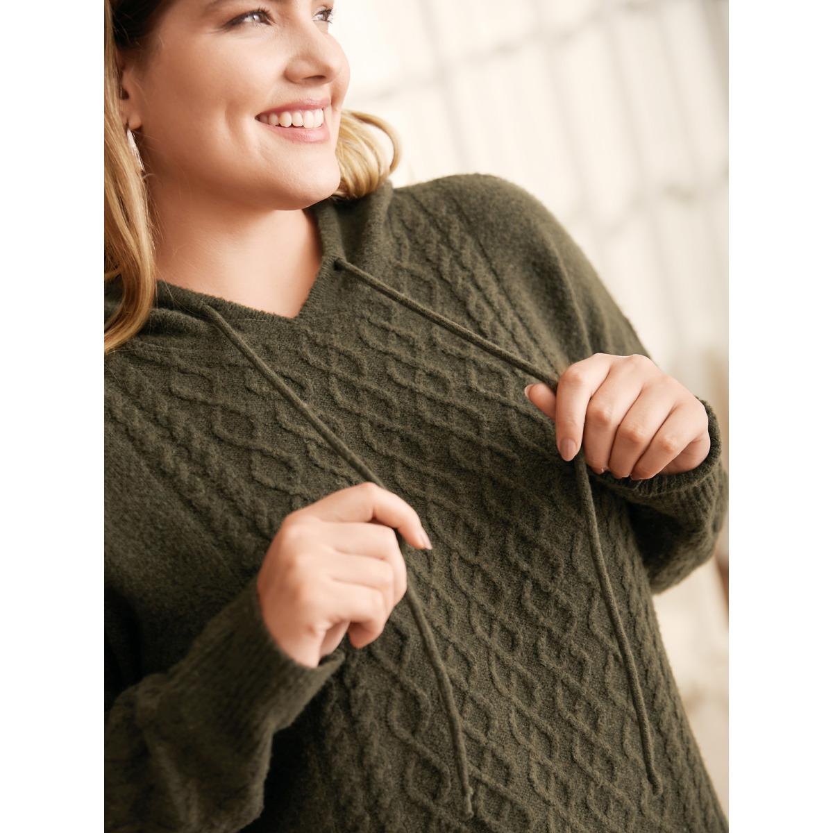 Plus Size Airy Cozy Hooded Pullover ArmyGreen Women Casual Loose Long Sleeve Hooded Everyday Pullovers BloomChic 10/M Product Image