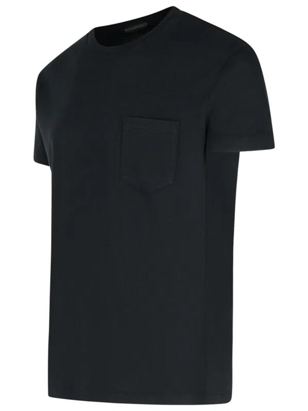 TOM FORD Black Basic Crewneck T-shirt With Tonal Stitching In Cotton Blend Man Product Image