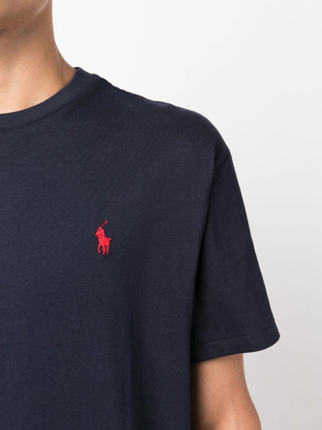 POLO RALPH LAUREN Custom Slim Fit Blue Crewneck T-shirt With Pony Embroidery On The Front In Cotton Man Product Image