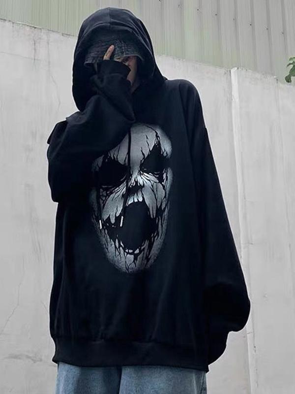 Men's Hip Pop Skull Print Oversized Hoodie Product Image