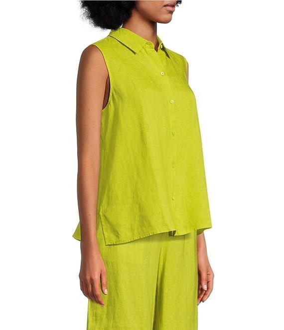 Eileen Fisher Organic Handkerchief Linen Point Collar Sleeveless Button Front Shirt Product Image