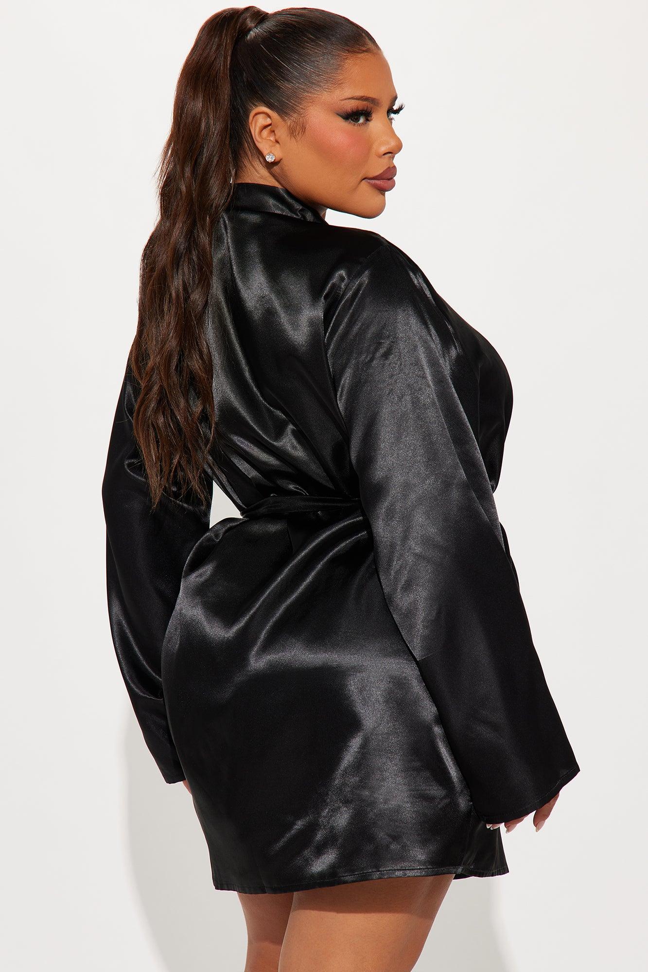 Slumber Party Satin PJ Robe Set - Black Product Image