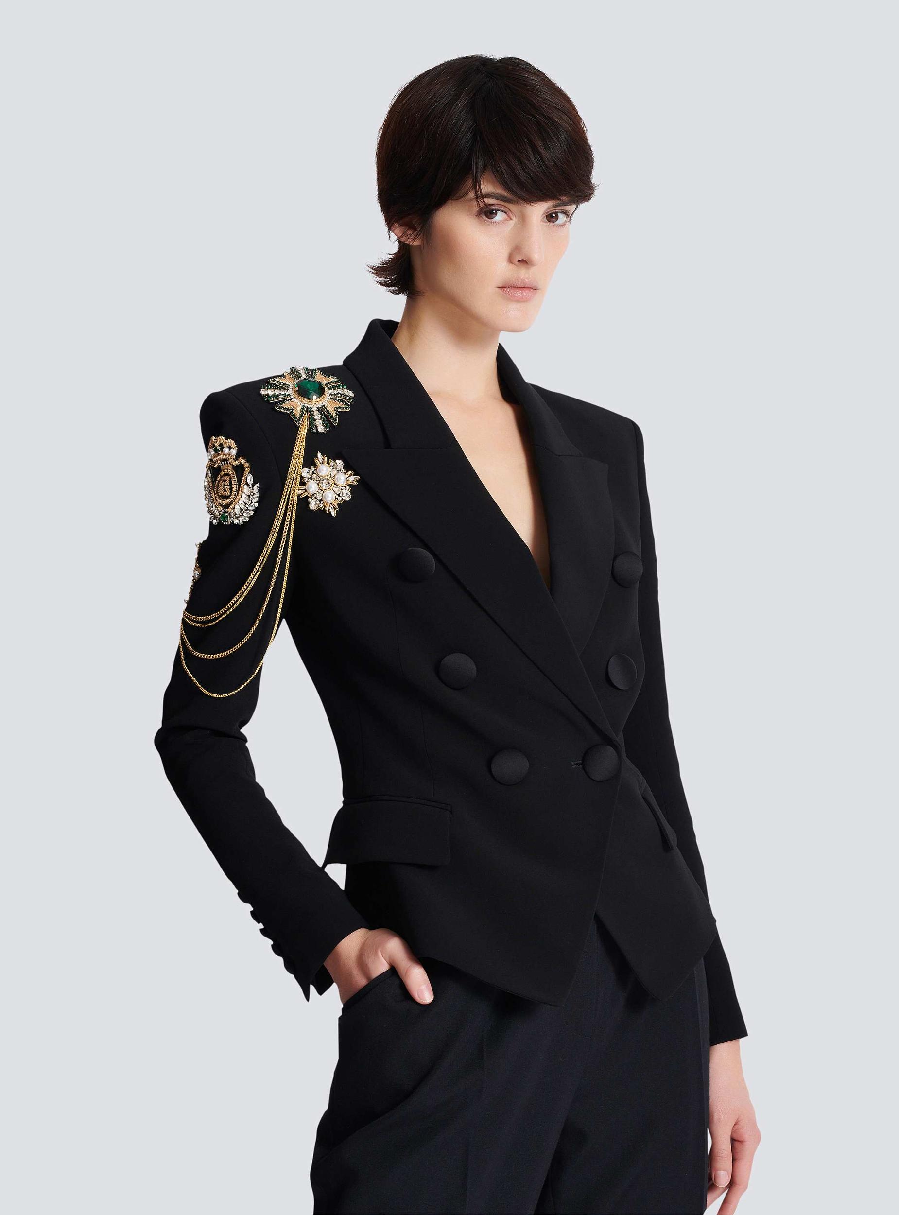 Crepe 6-button jacket with embroidered patches Product Image