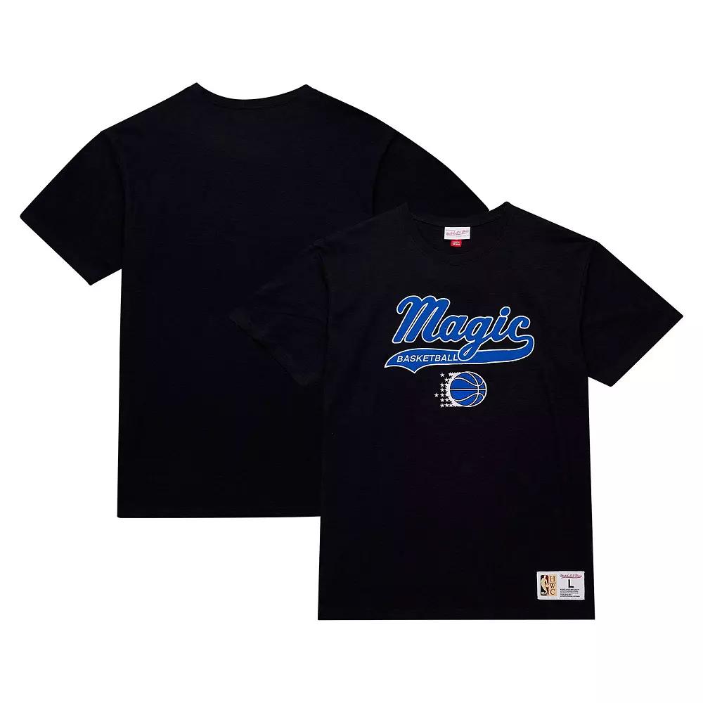 Men's Mitchell & Ness Black Orlando Magic Hardwood Classics Felt Applique Slub T-Shirt,  Product Image