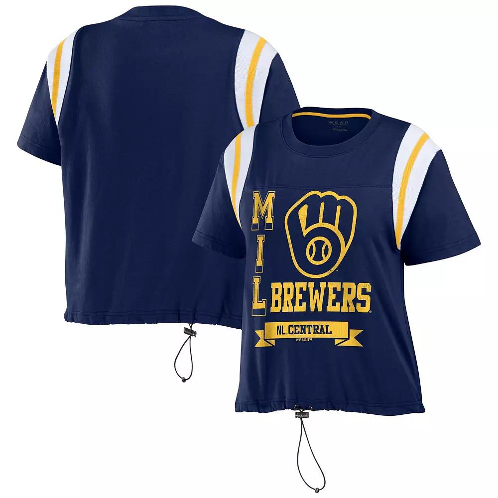 Women's WEAR by Erin Andrews Navy Milwaukee Brewers Cinched Colorblock T-Shirt,  Product Image