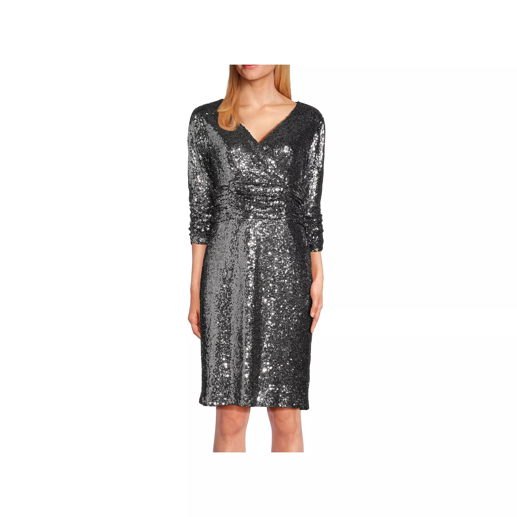 Women's Focus By Shani V-Neck Sequin Dress, Size: 8, Silver Product Image