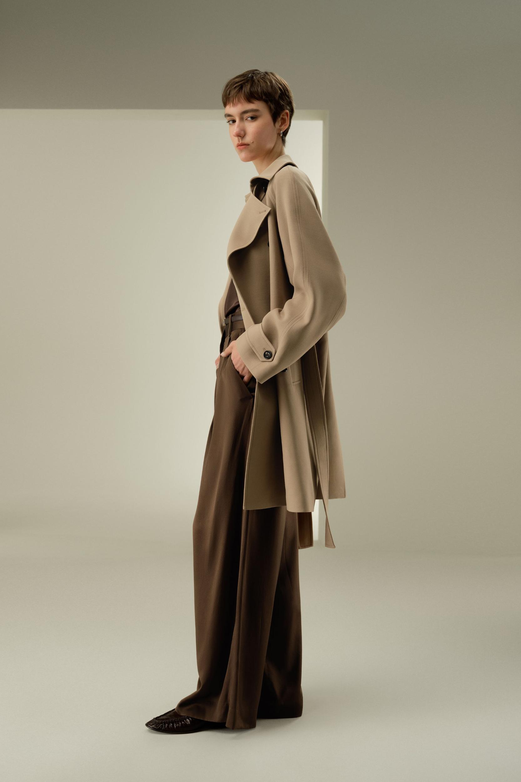 Double-Breasted Silk-Blend Belt Coat Product Image