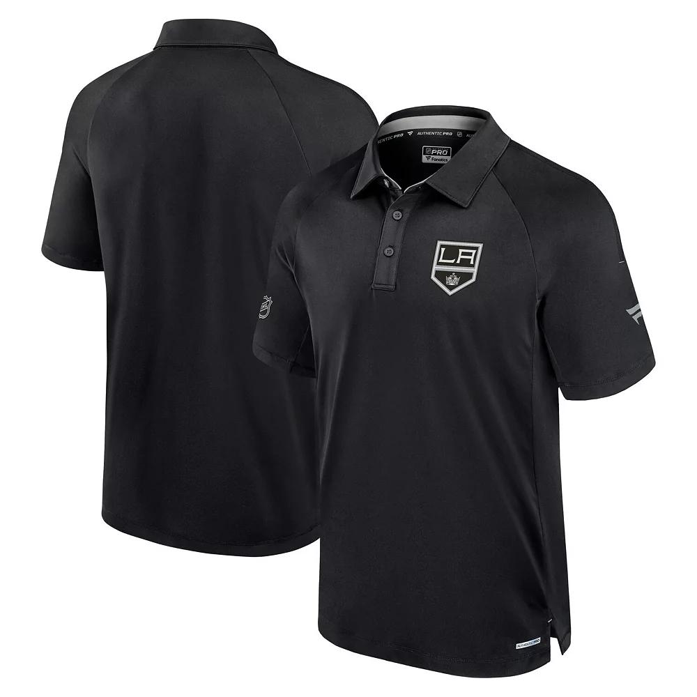 Men's Fanatics Black Los Angeles Kings Authentic Pro Rink Raglan Polo,  Product Image