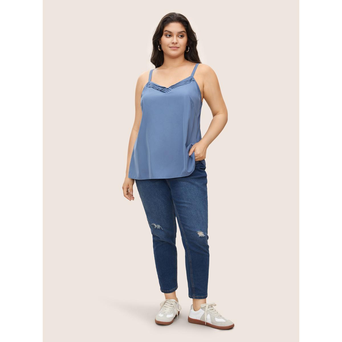 Plus Size Supersoft Essentials Pleated Adjustable Straps Cami Top Women Aegean Casual Pleated V-neck Everyday Tank Tops Camis BloomChic 22-24/3X Product Image