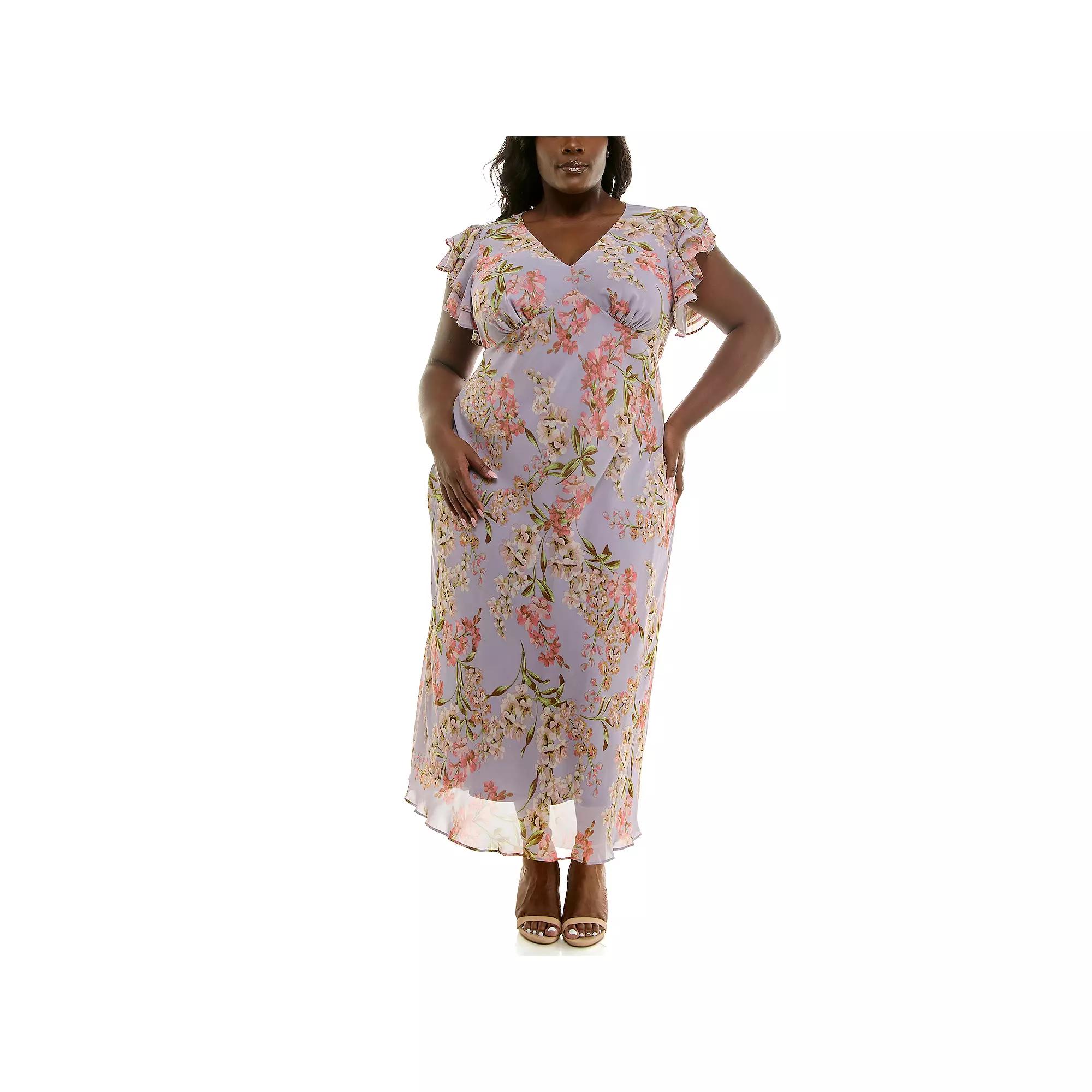 Plus Size Taylor Flutter Sleeve V-Neck Dress, Women's, Size: 22 - Regular, Dusty Lilac Pink Product Image