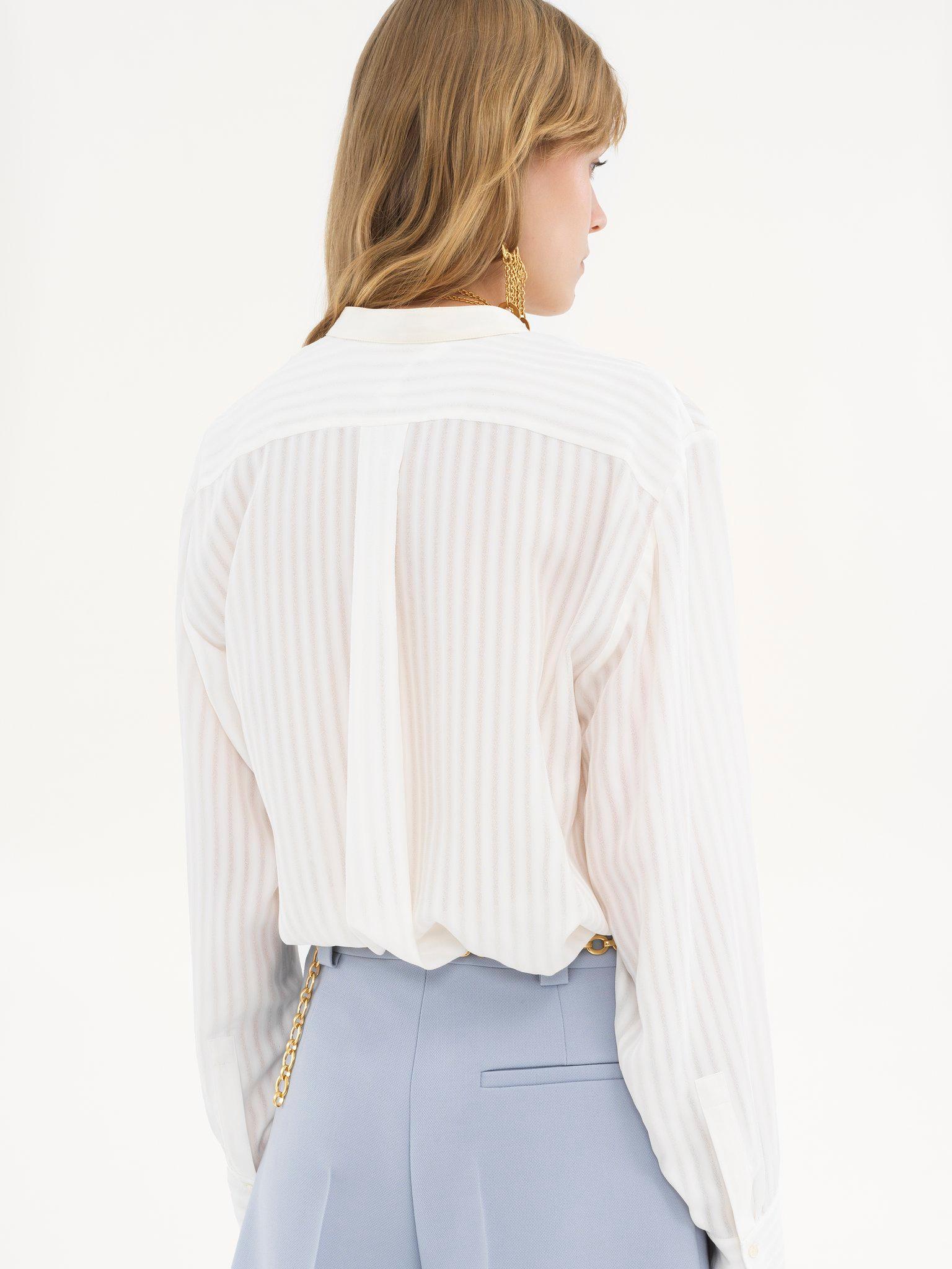 Collarless shirt in striped viscose Product Image