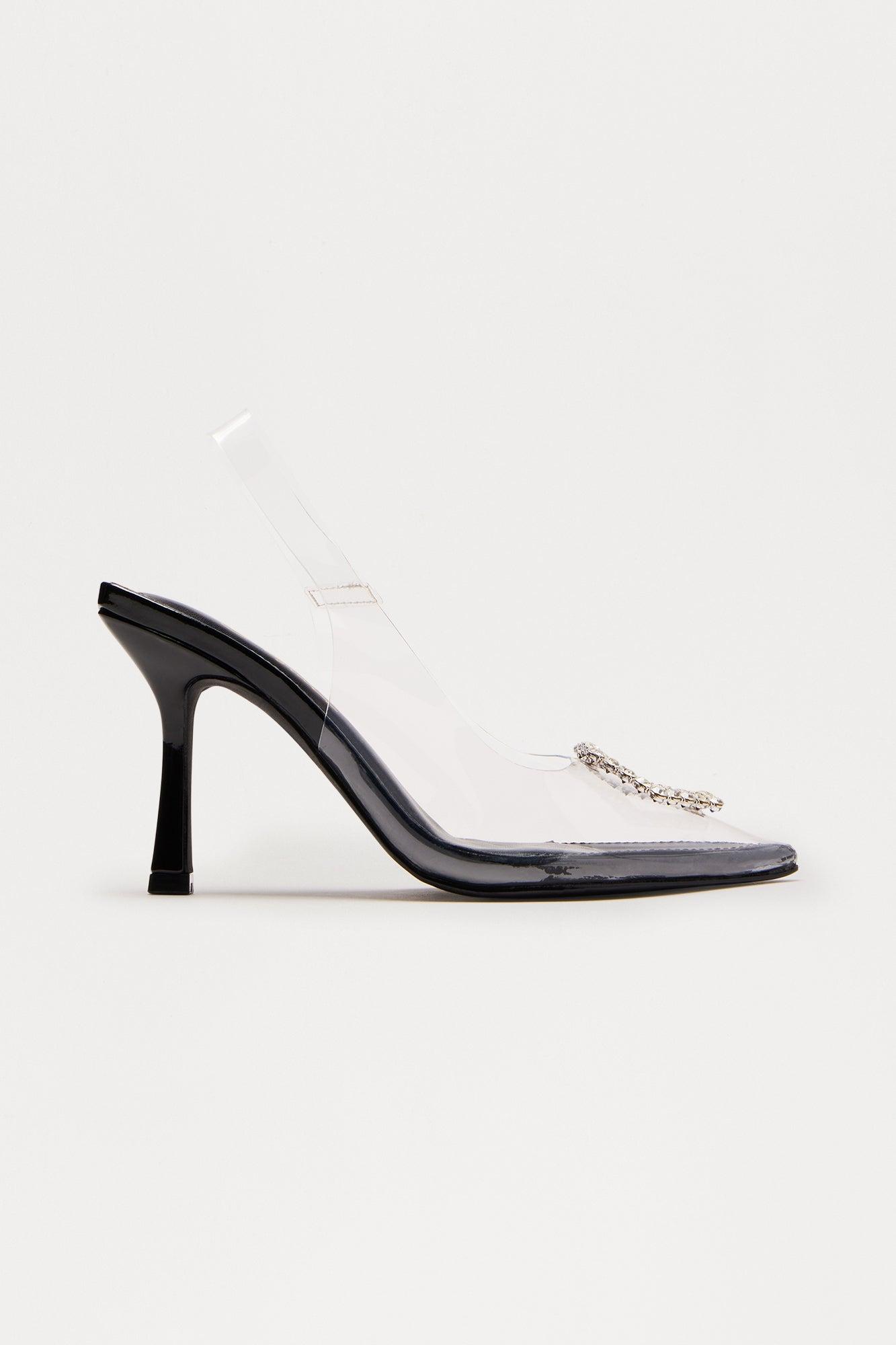 Tess Clear Rhinestone Slingback Pumps - Black Female Product Image