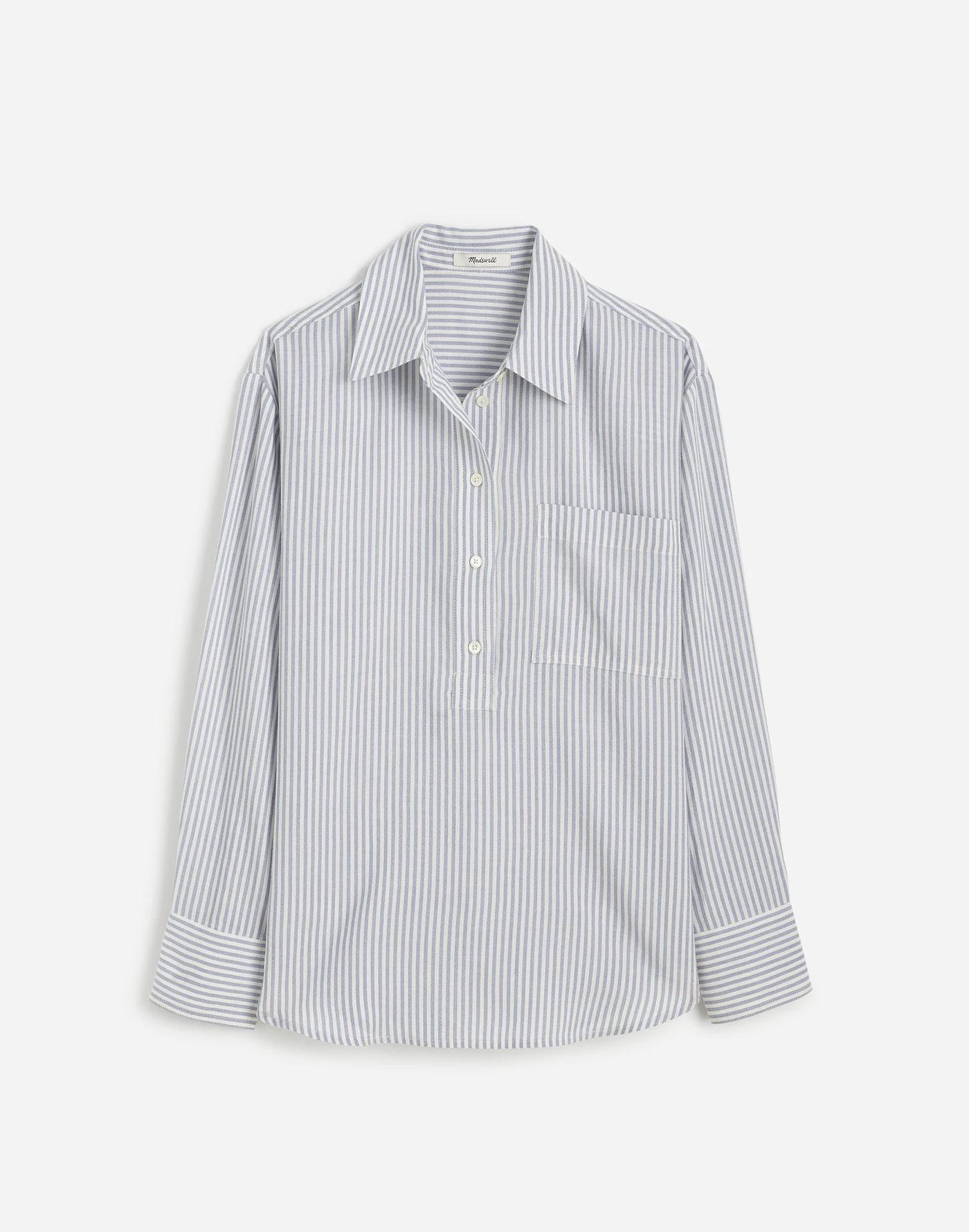Drapey Long-Sleeve Popover Shirt in Stripe Product Image